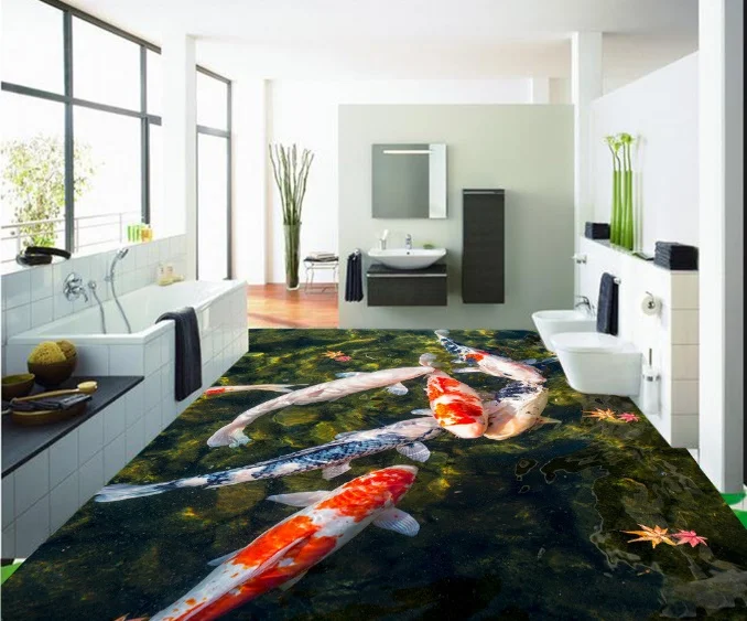 

[Self-Adhesive] 3D Cute Koi Pond 33 Non-slip Waterproof Photo Self-Adhesive Floor Mural Sticker WallPaper Murals Print Decal