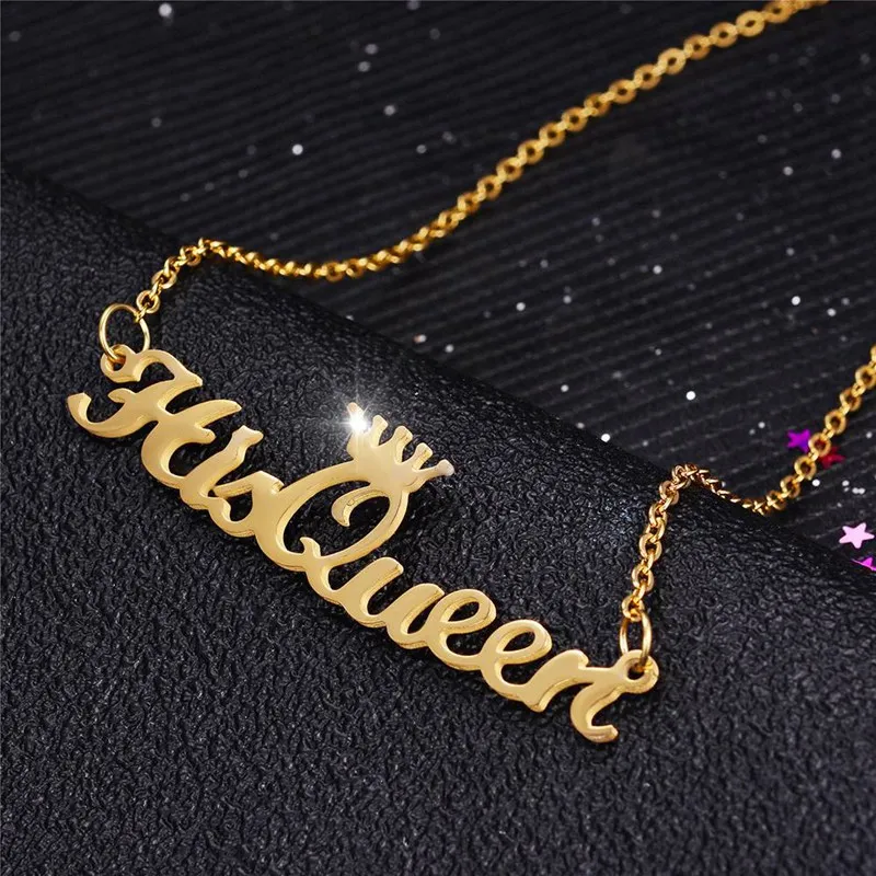 Trendy Lover His Queen Her King Crown Letter Pendant Necklaces For Couple Women Men Valentine's Day Gift Stainless Steel Jewelry |