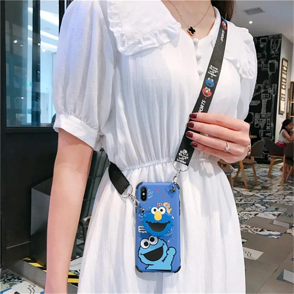 For iphone 11 Pro Max cute bracket Sesame Street ELMO rope Mobile Phone Case for iphone 6 6s 7 7plus 8 8plus X XR XS MAX cover
