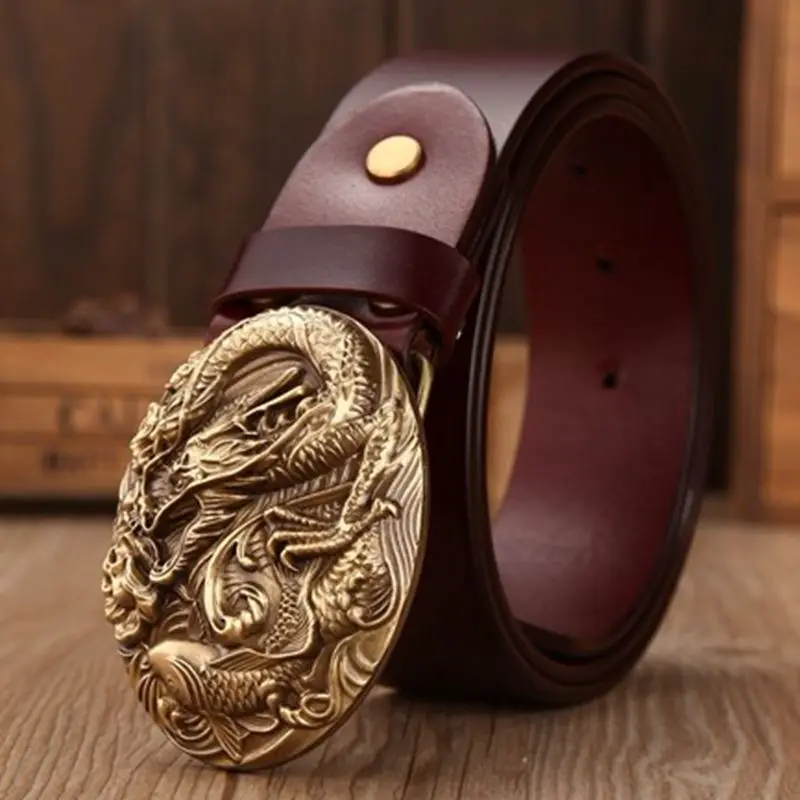 Брендовые повседневные роскошные твердая латунь Дракон Пряжка эллиптической