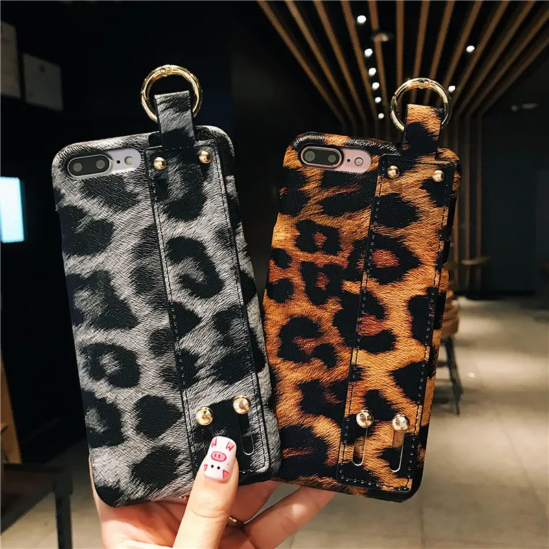 Роскошный модный Леопардовый квадратный чехол с браслетом для iphone 6 6S 7 8 Plus Xs Max X Xr