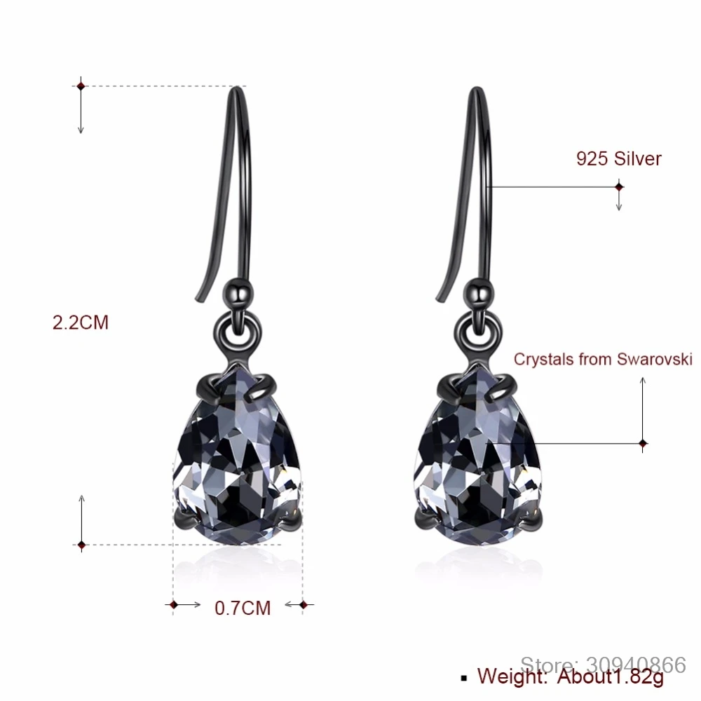 LEKANI, Ретро стиль, черные серьги в форме капли воды, кристаллы от Swarovski, для женщин, вечерние, подарки, настоящее Серебро S925 пробы, хорошее ювелирное изделие