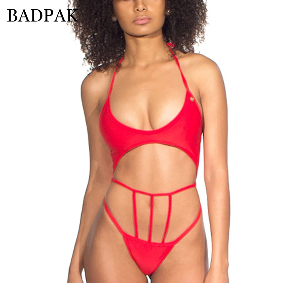 BADPAK Halter Monokini Bandage Swimwear Maillot De Bain Femme 2018 Swimsuit Female Bathing Suit Beachwear One Piece |