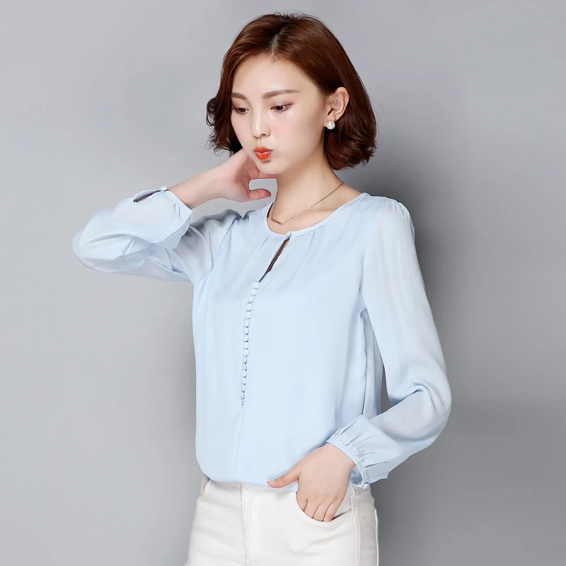 Новинка 2019 женские блузки модная рубашка с длинными рукавами и круглым вырезом
