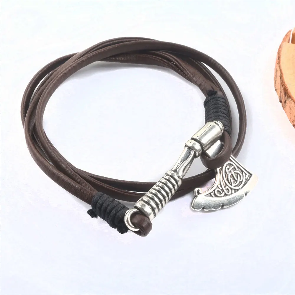 Светло-желтый цвет Модные ювелирные изделия Viking Ax wrap Thor браслеты амулет методы использования косплей ювелирные изделия для мужчин и женщин - Окраска металла: Светло-желтый цвет