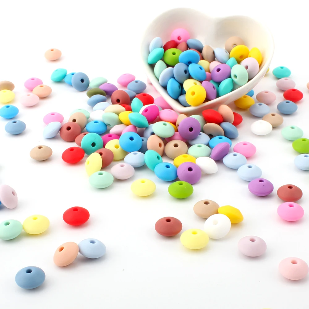 40 шт. детских жевательных силиконовых бусин "Абакус Чечевица" Mordedor Sensory Bead BPA Free DIY Chew Pacifier Chain 12 мм.