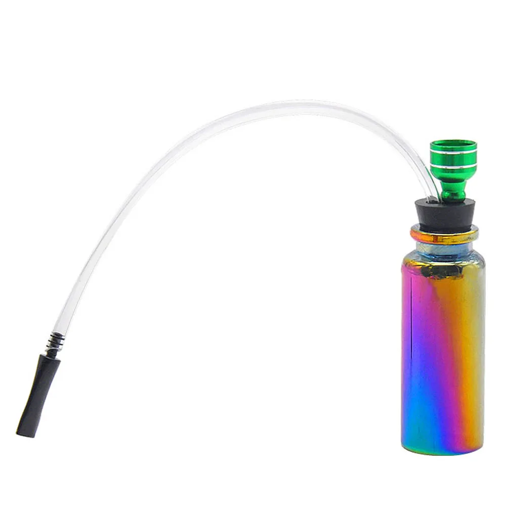 HORNET Rainbow Glass Smoking Pipes Mini Hookah Shisha Water Pipe 120MM Metal Tobacco Pipes With Long Silicone Mouth Filter - Цвет: Green