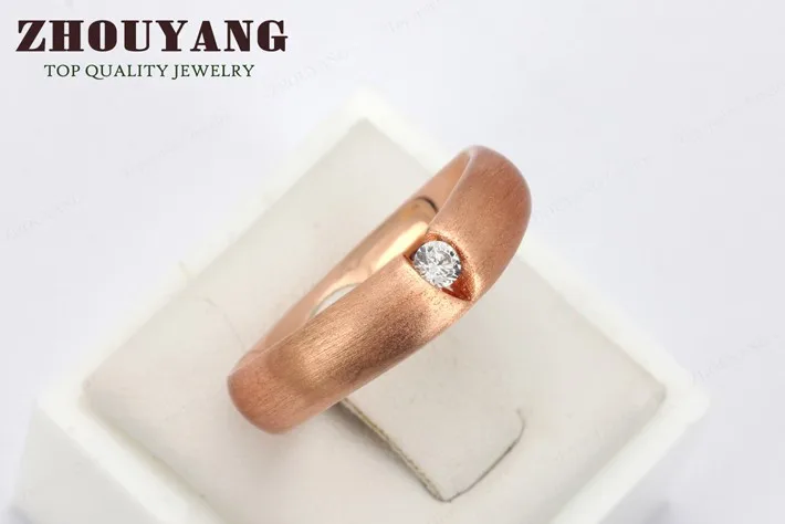 ZHOUYANG, высокое качество, кубический цирконий, проволока для рисования, розовое золото, кольцо для влюбленных, полные размеры ZYR435 ZYR436