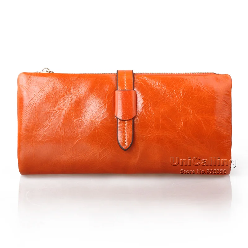 Orange Стиль, коровья кожа, женские кошельки, одноцветные, подходят ко всему, Ретро стиль, маленький, свежий, многослойный, длинный кожаный кошелек, масло, воск, Воловья кожа, кошелек - Цвет: Orange
