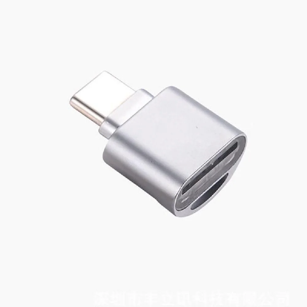 Серебристый Мини алюминиевый сплав USB 3,1 type C Micro SD TF устройство для чтения карт памяти OTG разъем адаптера - Цвет: Серебристый