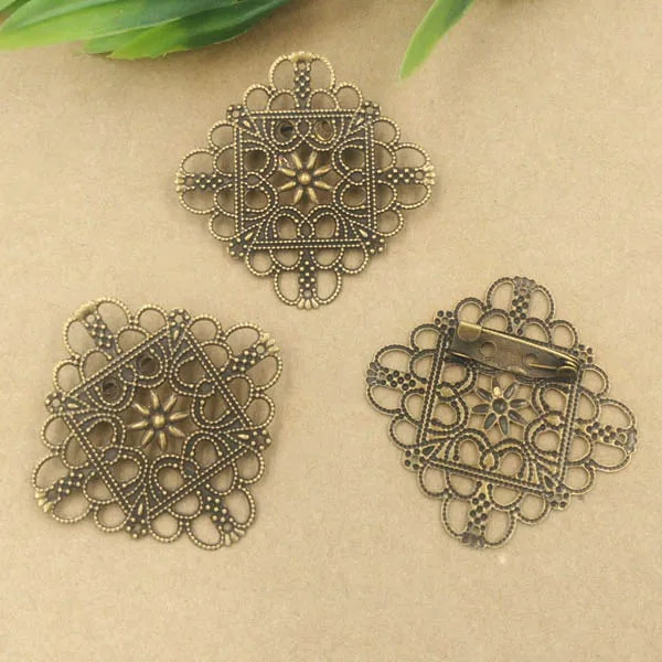 Винтажные Пустые Основы для броши античные бронзовые тона филигрань цветы
