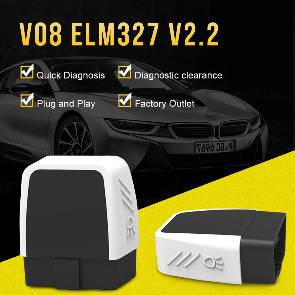 Новейший ELM327 V08 Bluetooth 4,0 HW V2.2 PIC18F25K80 ELM 327 для Android/iOS/Windows лучше, чем V1.5 с светодиодный OBD2 Диагностический