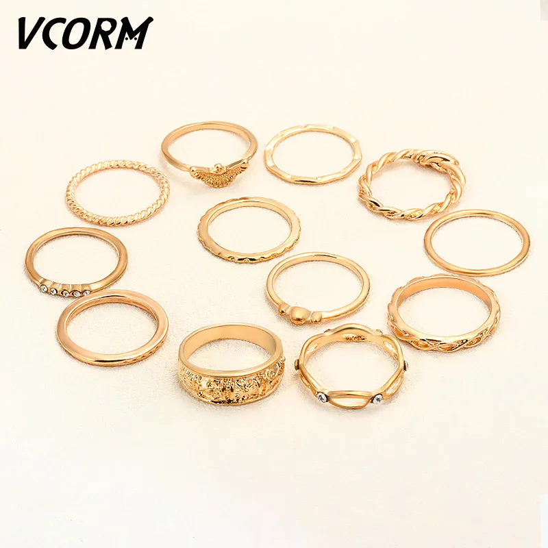 Набор из 12 предметов VCORM модный ретро багги женское розовое золото кольцо средней