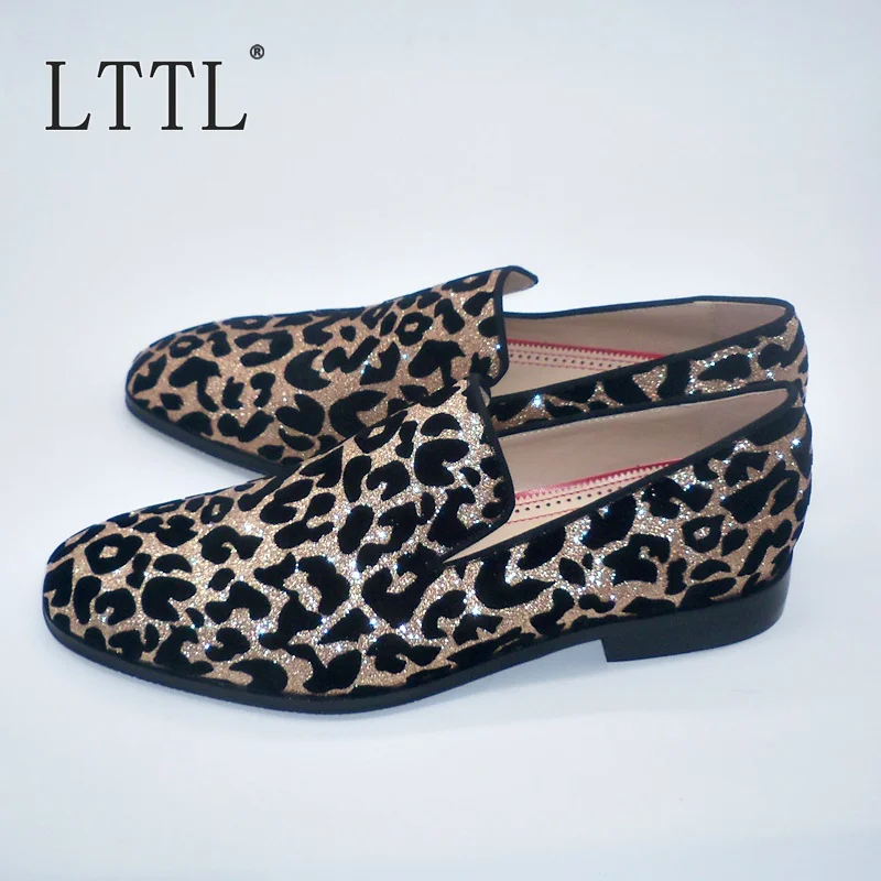 LTTL Gold Glitter Leopard Print Loafers Men Dress Shoes Slip On Casual Luxury Mens Wedding Plus Size Men's Flats | Обувь