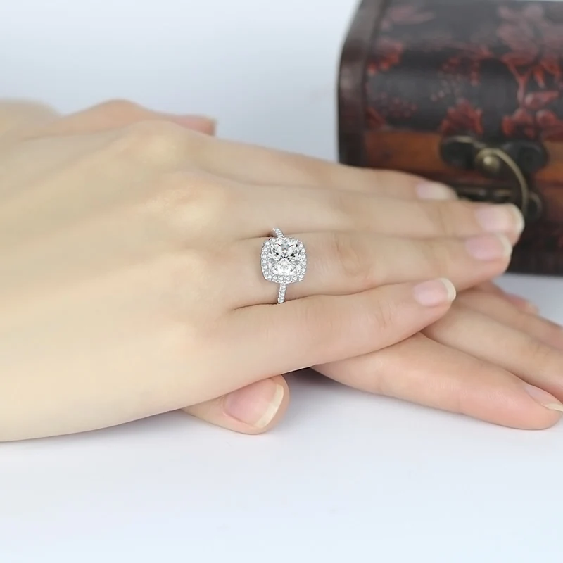 

QYI Luxury 2 ct Geometric Cut 925 Sterling Silver Rings Women Engagement Jewelry Shining Zircon Wedding Rings Gift