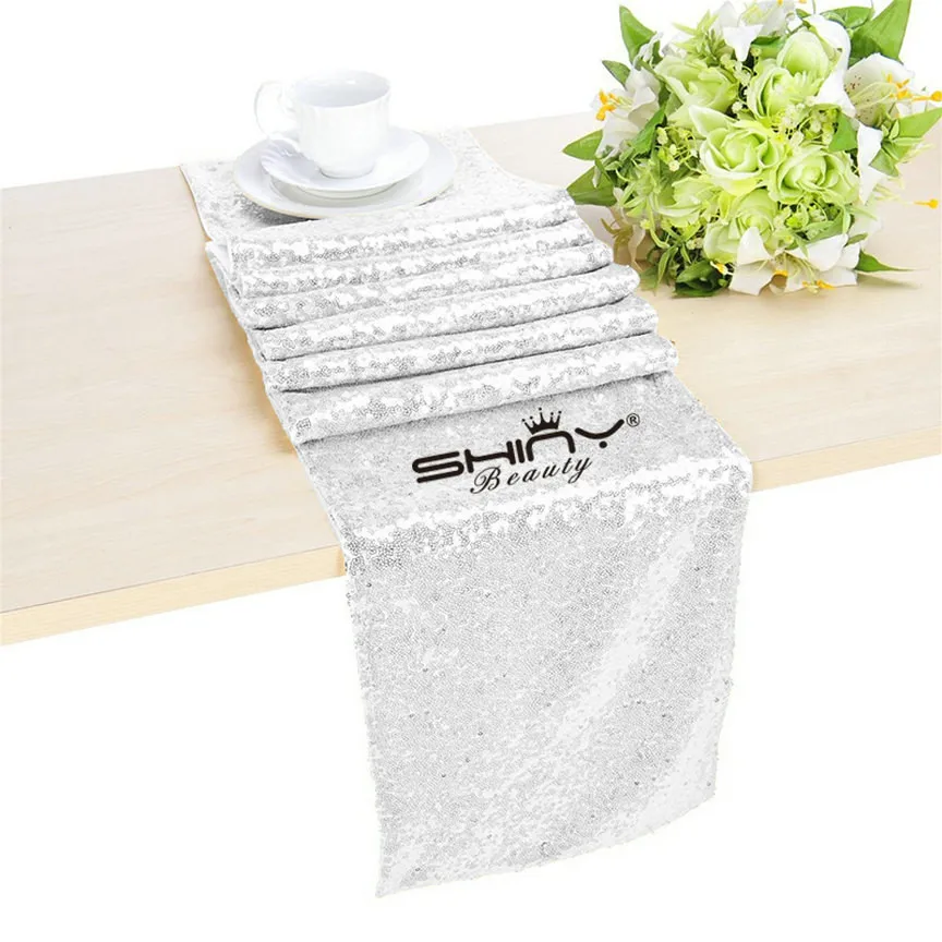 ShinyBeauty 12x48in-30x125cm розовый блесток настольная дорожка, Блестящие Блестки Ткань дорожка для события/свадьбы/вечерние украшения - Цвет: Silver