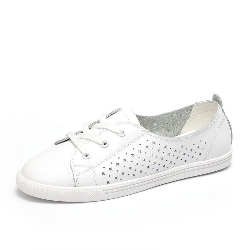 Женская обувь на плоской подошве Белая из натуральной кожи с вырезами весну лето