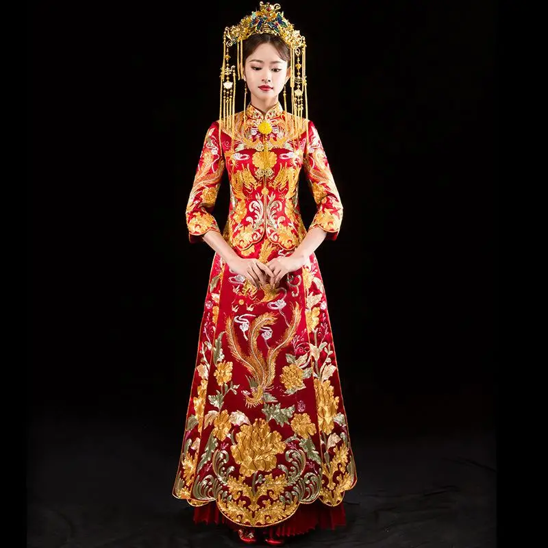 Изысканной вышивкой Украшенные стразами чехонг-костюм Hanfu Костюмы Традиционный китайский Для женщин свадебное платье высокое качественное платье Ципао - Цвет: Formal Phoenix A