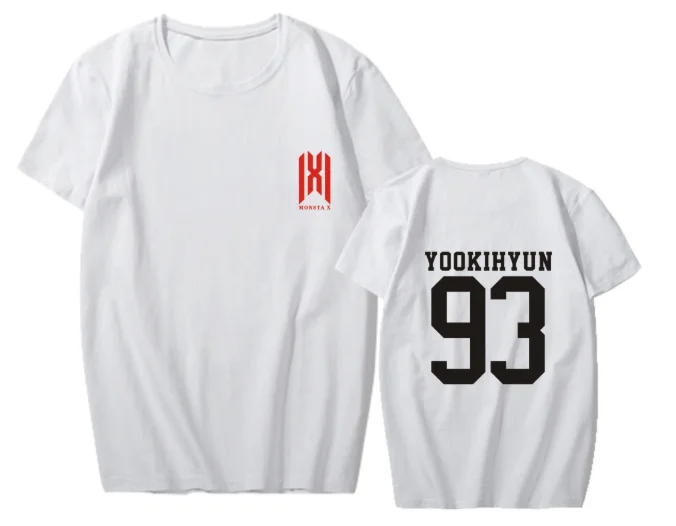 MONSTA X окружающая футболка WE ARE HERE концерт мирового турне с короткими рукавами футболки, чтобы играть песни для мужчин и женщин летом - Цвет: white-TX03