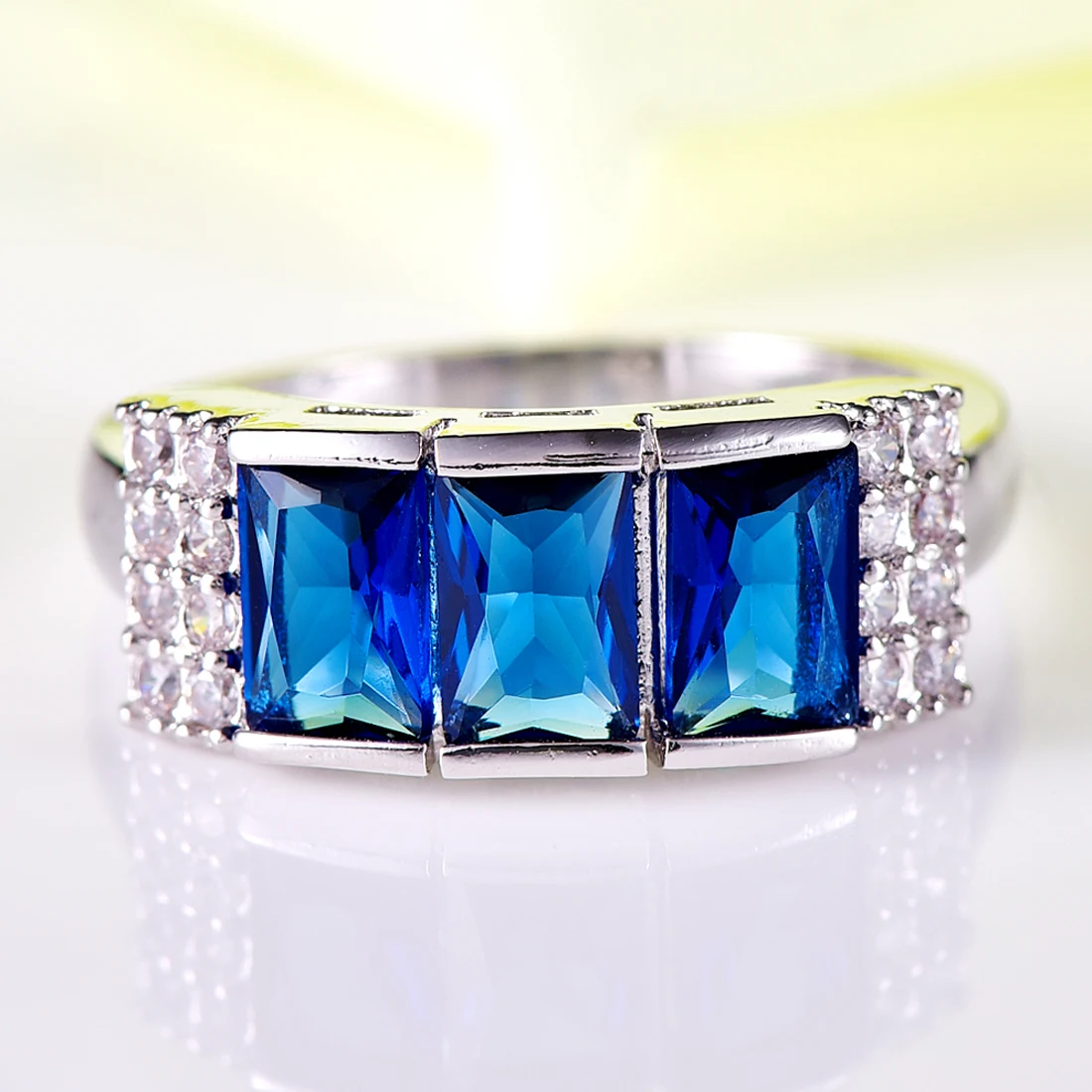 Модные синие Ring женщин модные Циркон Promise кольцо Набор для обручальное ювелирных