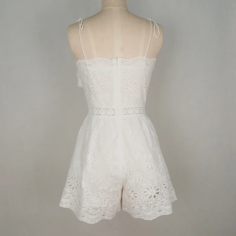 Женский белый кружевной комбинезон Boho летние комбинезоны с кисточками на тонких