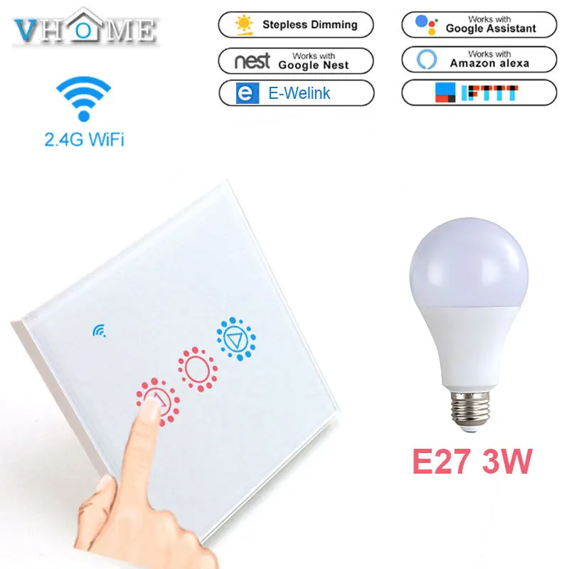Vhome сенсорный выключатель света ЕС/Великобритания Wifi затемнения настенный