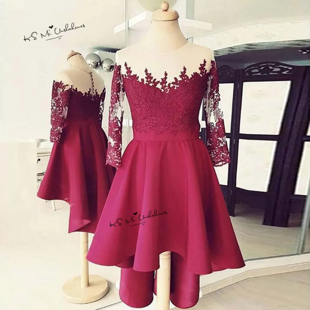 Коктейльное платье Robe de Cocktail бордовое короткое коктейльное с рукавом 3/4
