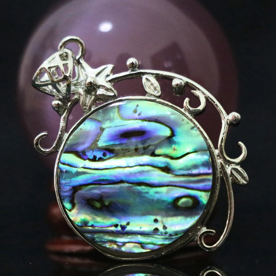 Новая Зеландия природных ушка круглые на плоской подошве 33*40 мм филигрань цветок