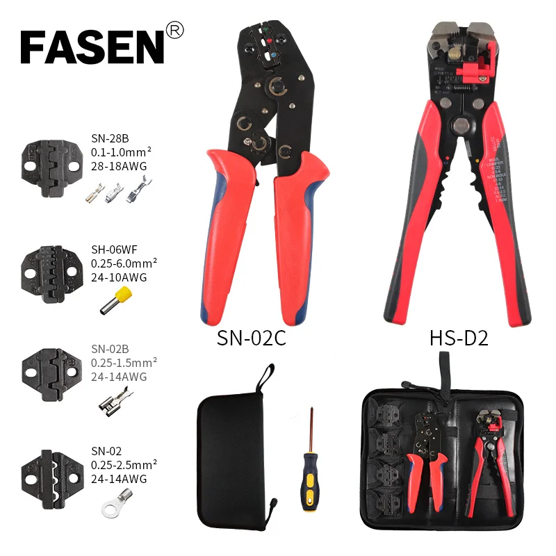 

Mini Hand Crimping Tool Set SN-02C 4 Jaws（28B/06WF/02B/02）Connectors Crimper Pliers Kit for Plug /Tube/Insuated/Non Insulating