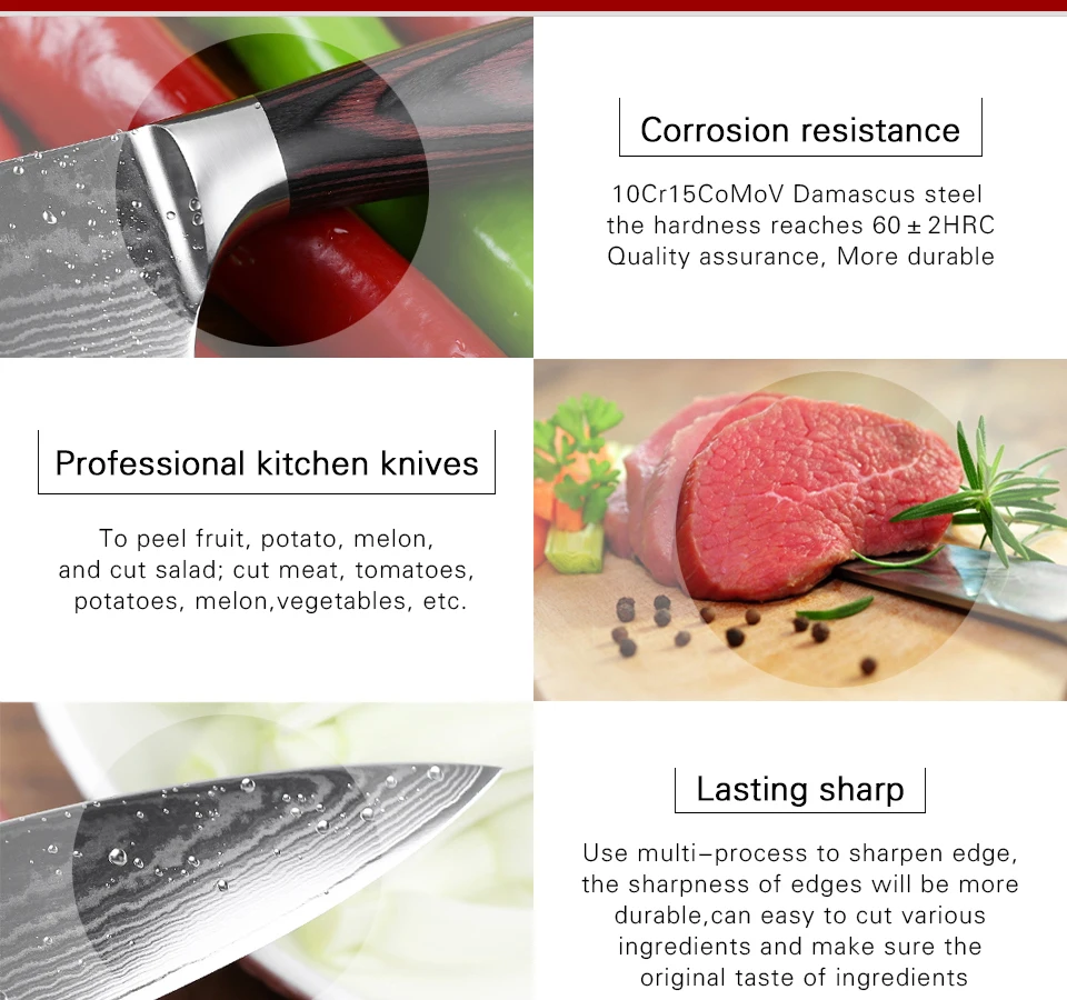 XINZUO 3 шт. набор кухонных столовых приборов японский шеф-повар Santoku Фруктовые Ножи Дамасская сталь кухонный нож Pakka Деревянная Ручка новое поступление