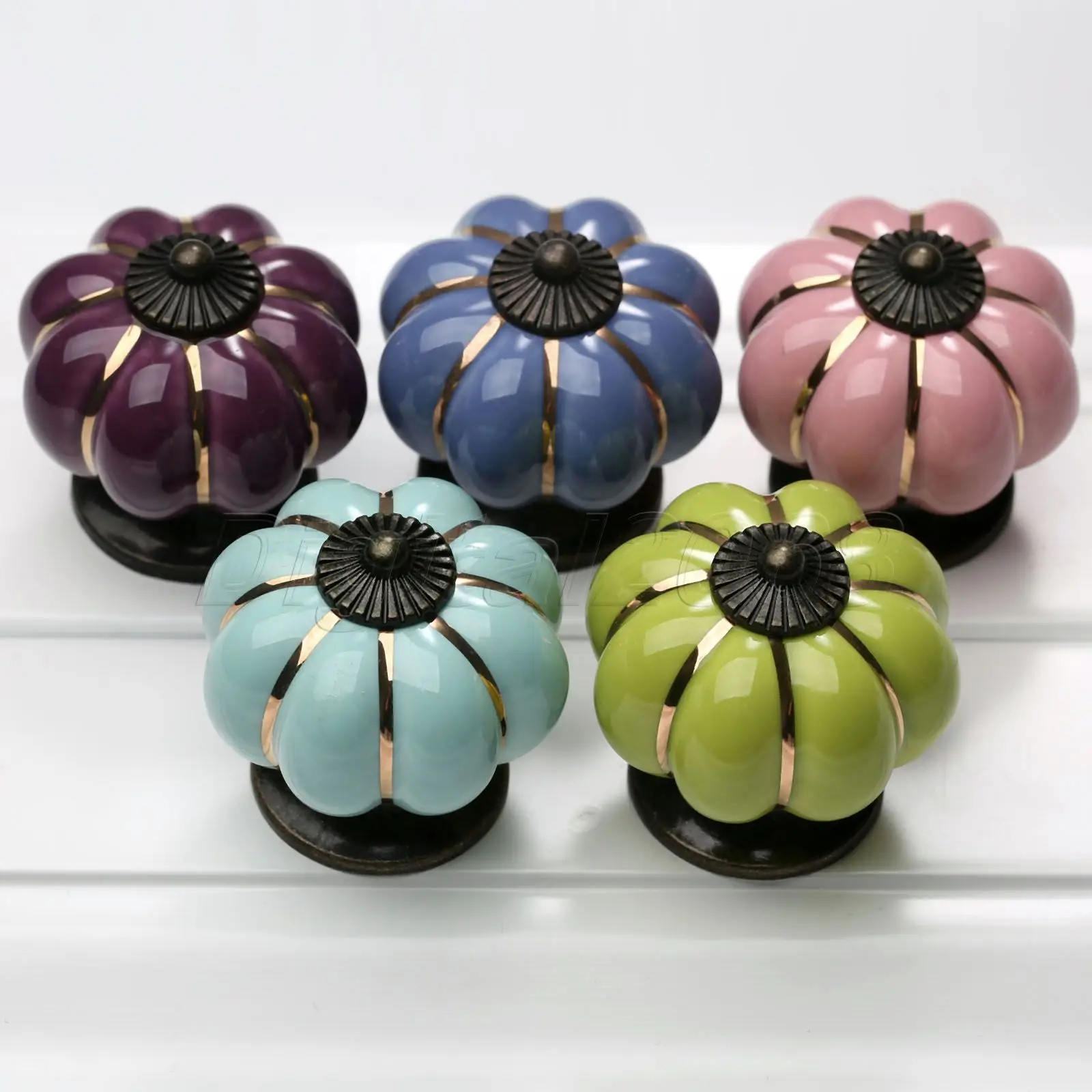 

bowarepro Ceramic Handle Pull Knob Cabinet Pumpkin Door Cupboard Drawer Locker Handles Knobs Kitchen Furniture Hardware Colorful