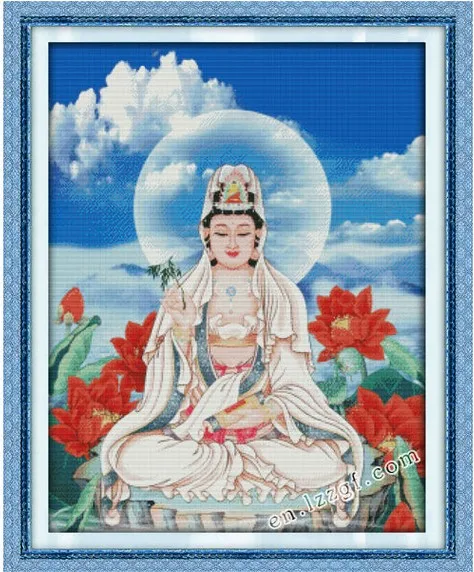 

Kwan-yin sitting on lotus platform (3) cross stitch kit stamped 14ct 11ct hand embroidery DIY handmade needlework supplies bag