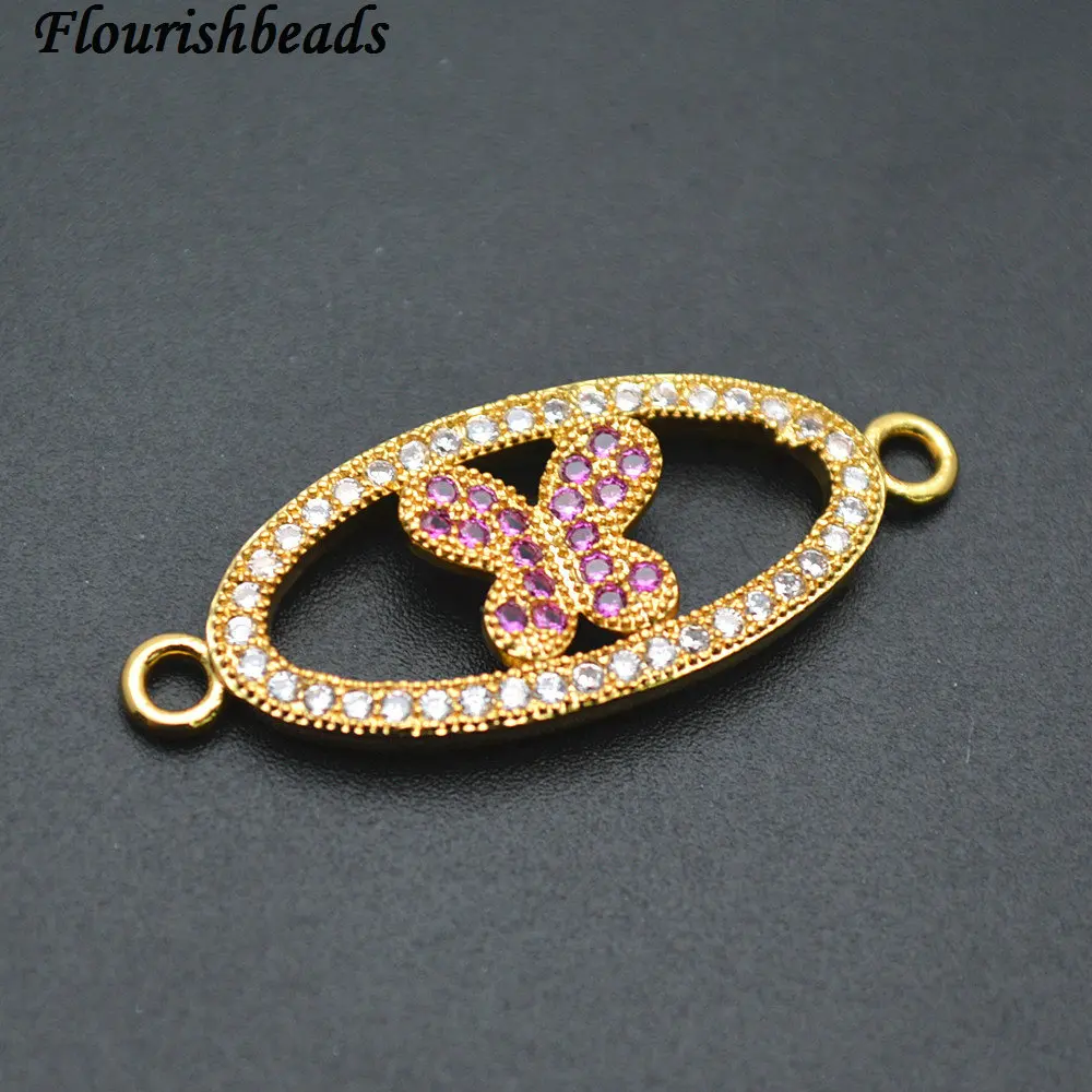 12x30мм Овальные металлические шармы с бабочками, инкрустированные кубическим цирконием, для украшений: подвесок или браслетов.