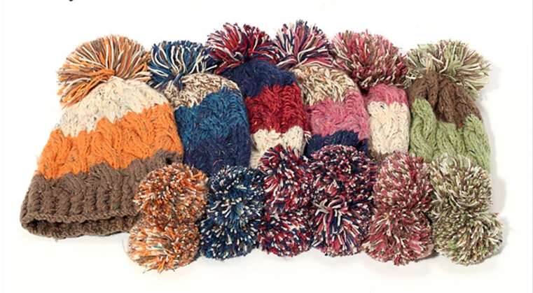 Женская вязаная шапка BomHCS зимняя с помпонами|knitted hat|slouch beaniewomen cap |