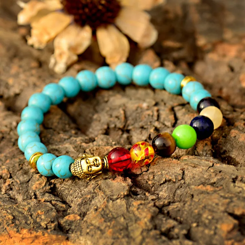 Бирюзы и черные бусины из лавы золотые браслеты Будды для мужчин Pulsera Hombre женские