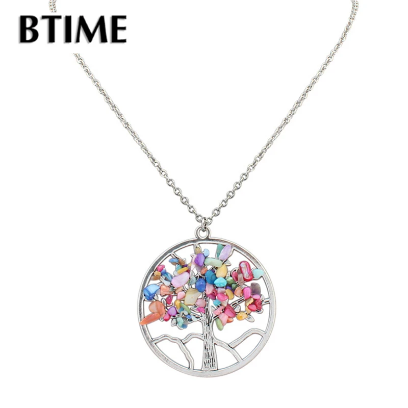 Btime 2017 Горячие Мода камень большой круглый Цепочки и ожерелья кулон ветви Модные