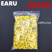 100pcs e0506 tube insulating insulated terminal 0 5mm2 22awg cable wire connector insulating crimp e black yellow blue red green