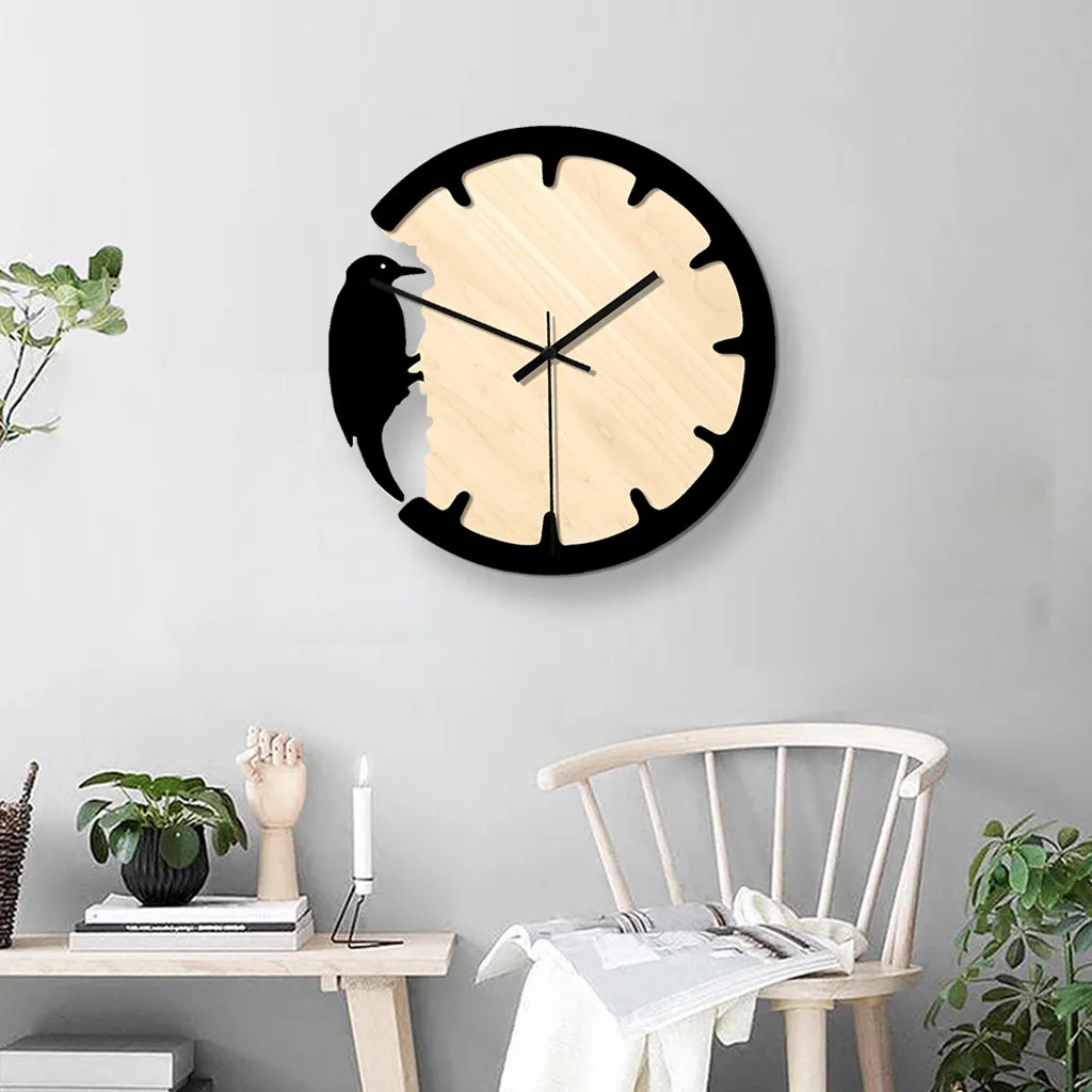 Clock Nordic Woodpecker Style Wall Clock Silent Wooden Home Living Room Modern Design Decorative Clock Special Offer 19jul11