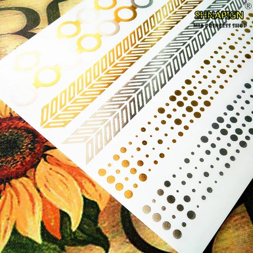 SHNAPIGN 24 стиля временная татуировка боди арт Золотая круглая цепочка дизайн