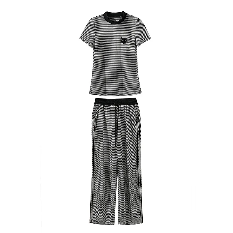 Уникальный дизайн 2 шт./компл. женский укороченный топ и широкие брюки Модный