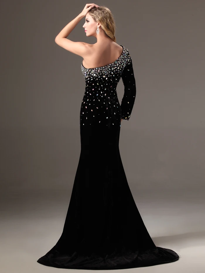 Новинка 2019 сексуальные длинные черные вечерние платья на одно плечо с разрезом