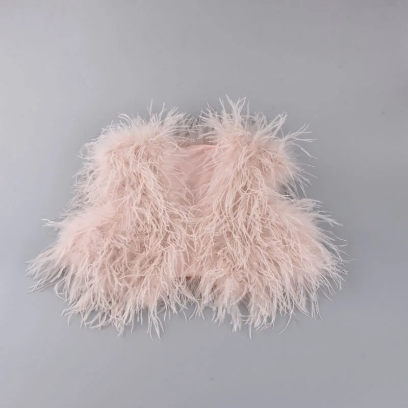 Женское вечернее платье из страусиного пера розовое невесты с мехом страуса шали