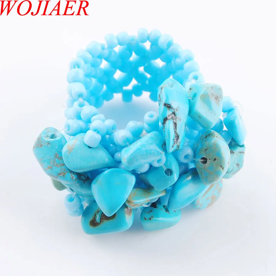 Turquoise PJ3029 WOJIAER натуральное кольцо с драгоценным камнем для леди лабрадоирт стрейч Австрийские кольца ювелирные изделия PBJ301 - Цвет основного камня: Turquoise PJ3029