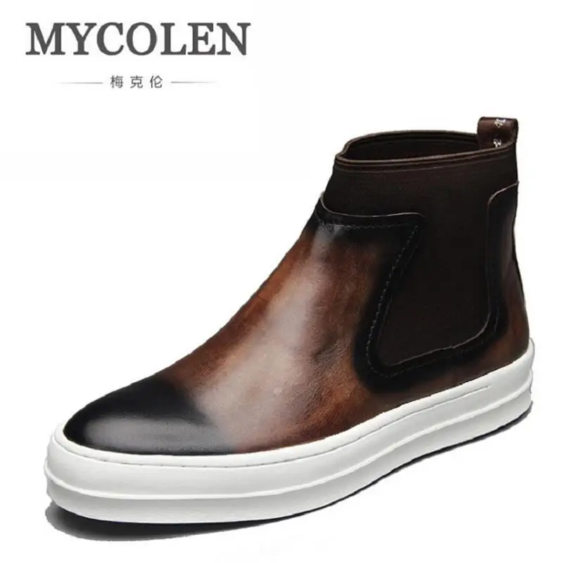 MYCOLEN/обувь из натуральной кожи сезон осень зима мужские ботинки челси высокого