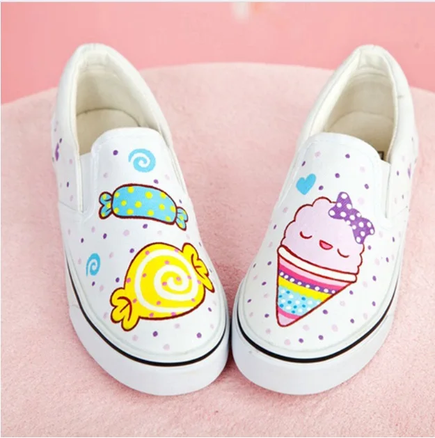 Весенние женские парусиновые туфли Раскрашенные вручную большие размеры