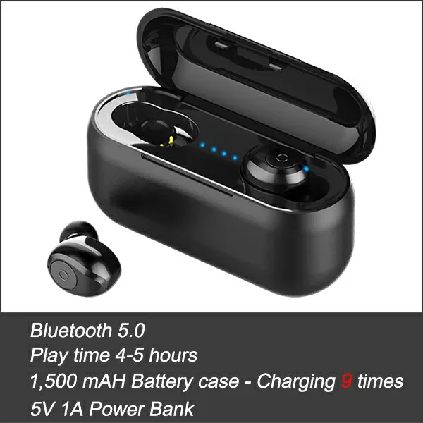 Grey In Store Ubeamer TWS Bluetooth 5.0 Earphone Long Standby. Wireless Headset 1500mAH Battery Case for music/call HIFI earphone - Color: Grey