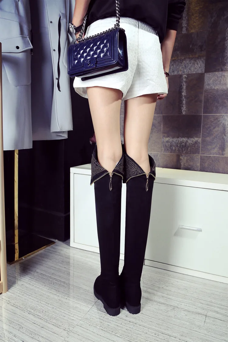 Г. Botas Mujer, большой размер 34-43, фирменный дизайн, Лоскутные цвета, ботфорты выше колена на толстой подошве, на платформе, облегающие длинные осенне-зимние X61-6