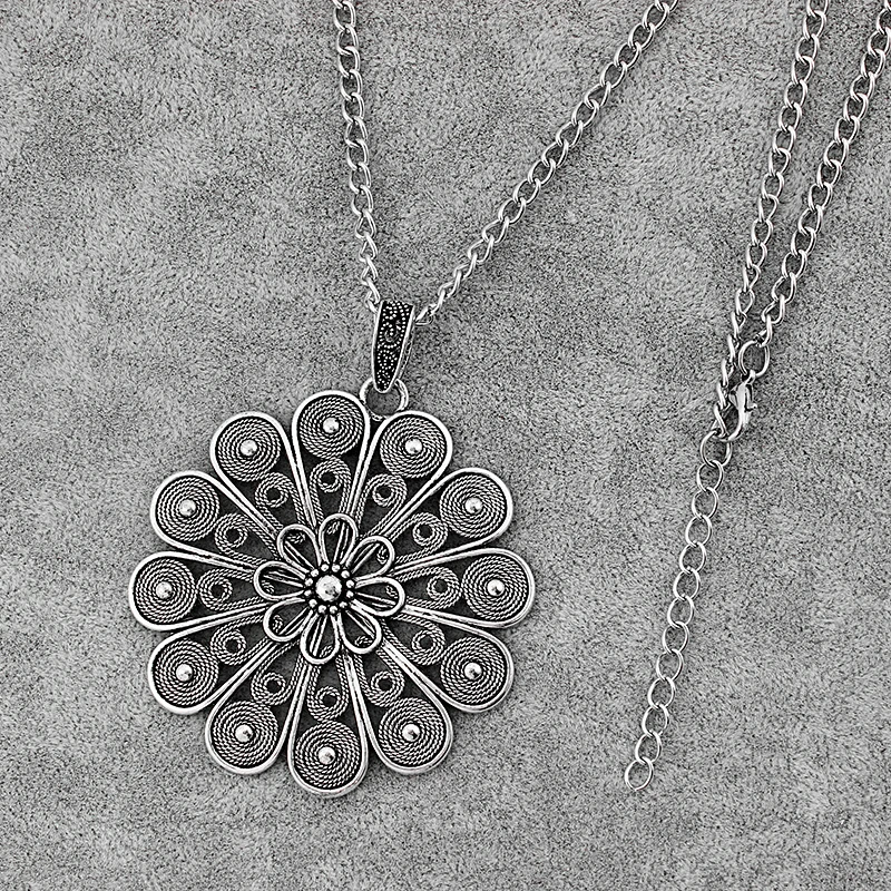 1 шт. большой полый цветок филиграни круглый кулон Длинная цепочка звеньев
