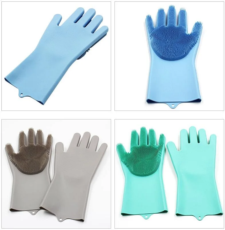 

1 Pair housework Cleaning tools Food grade silicone Multi-purpose Lazy dishwashing gloves Thick durable convenient scrub brush