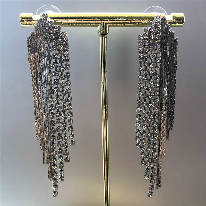 Милые Женские Висячие серьги с кристаллами и кисточками серебряного цвета